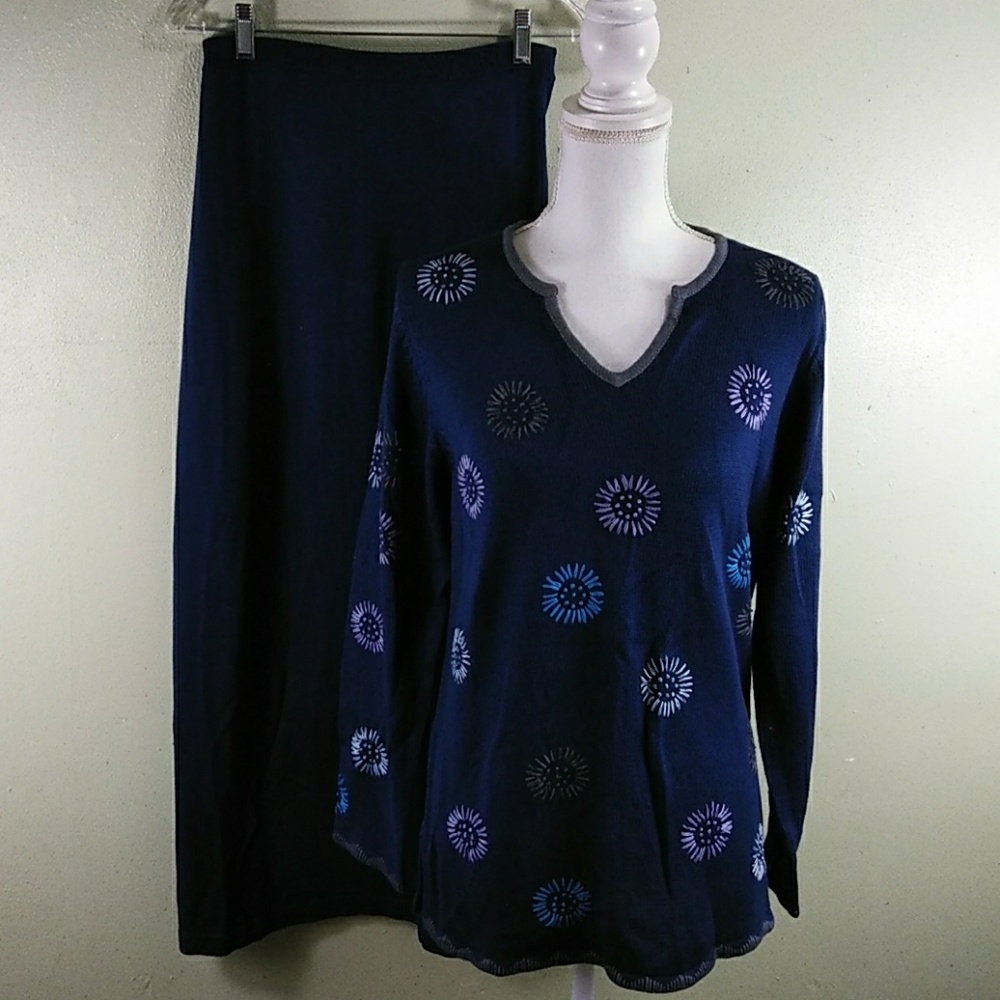 Blue Knit Tunic & Long Skirt Set M NWT